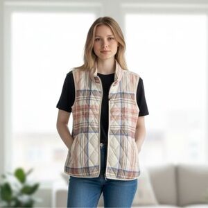 Coldwater Creek Plaid Vest All Seasons Sz 1X PlusCream Blue Quilted Gorpcore